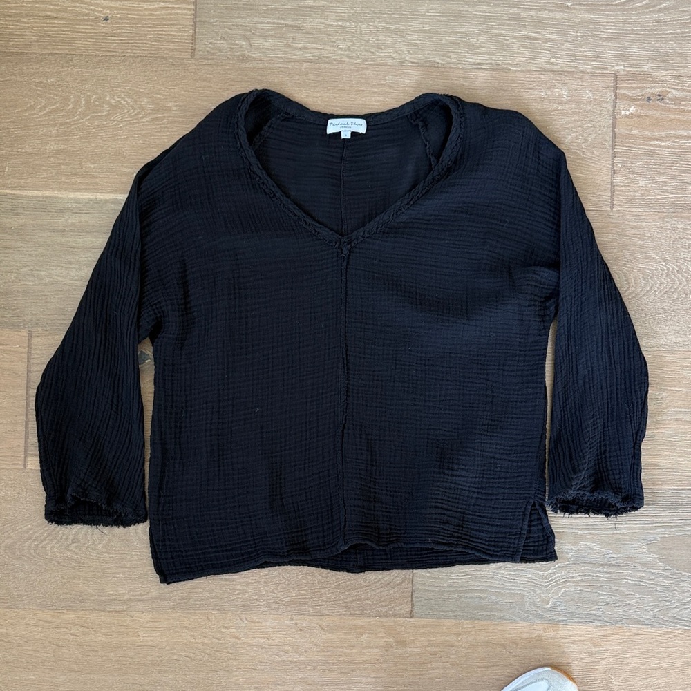 Michael Stars Black Textured V-Neck Blouse